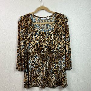 Susan Graver Liquid Knit 3/4 Bell Sleeve Animal Print Tunic Top Medium